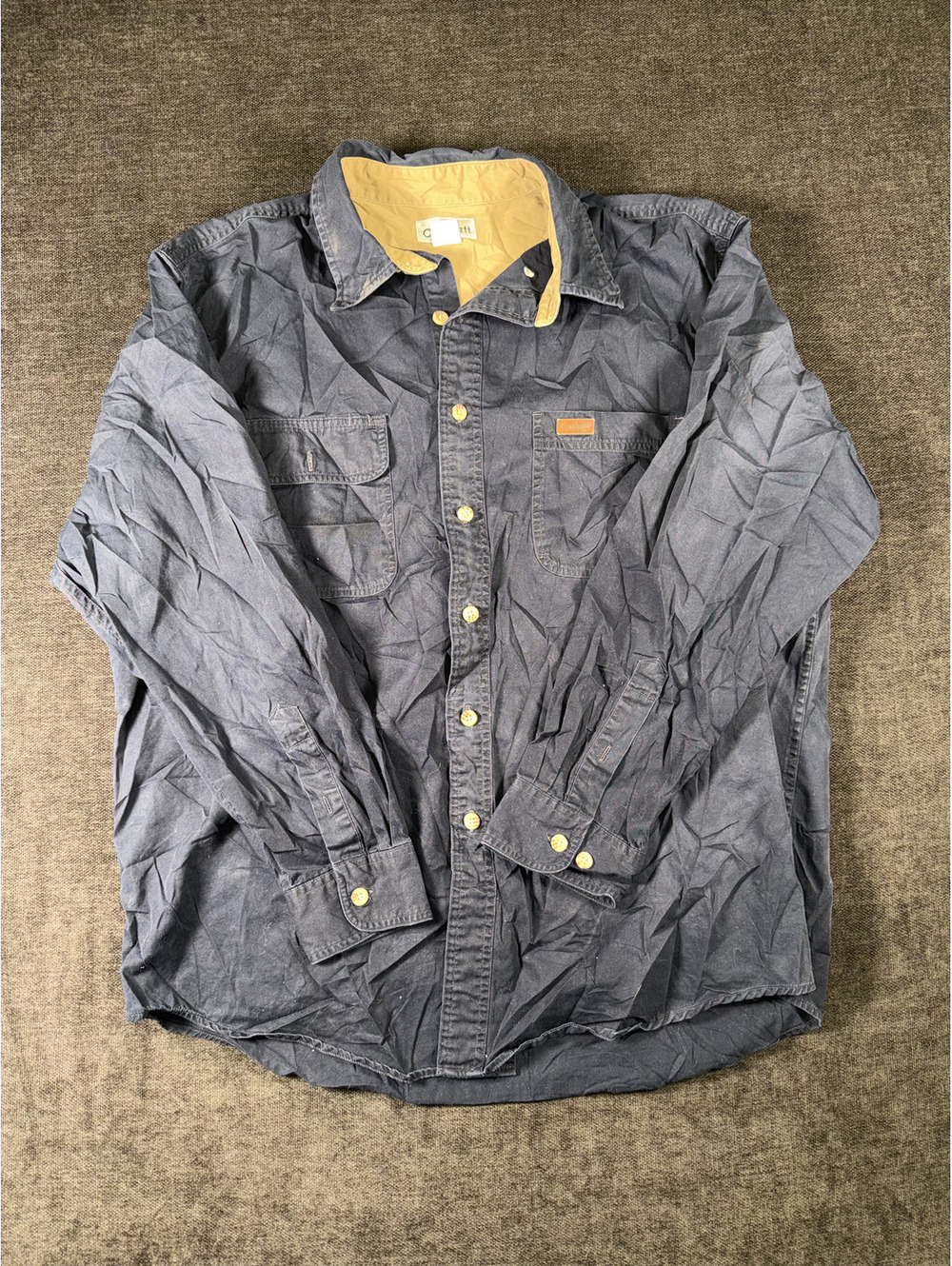 Carhartt Men's Long Sleeve Button-Up Shirt Size Large Blue Cotton Workwear